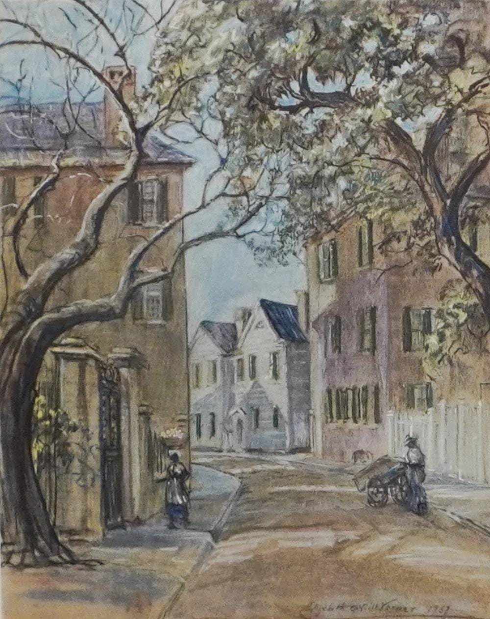 elizabeth o neill verner american 1883 1979 laurer church street offset color print signed l r frame 21 1 4 x 17 1 4 in 54 x 43 8 cm · Weschler's · 2025-10-14 Elizabeth O'Neill Verner comparable auction result: elizabeth o neill verner american 1883 1979 laurer church street offset color print signed l r frame 21 1 4 x 17 1 4 in 54 x 43 8 cm