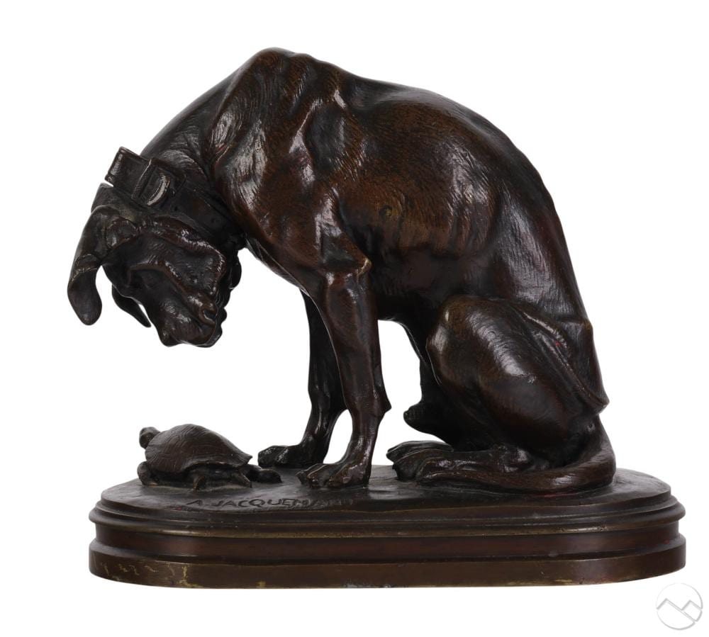 Alfred Jacquemart comparable auction result: alfred jacquemart 1824 1896 dog with turtle bronze