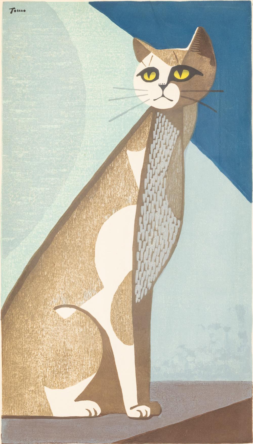 Tomoo Inagaki comparable auction result: tomoo inagaki cat in the moon light woodblock