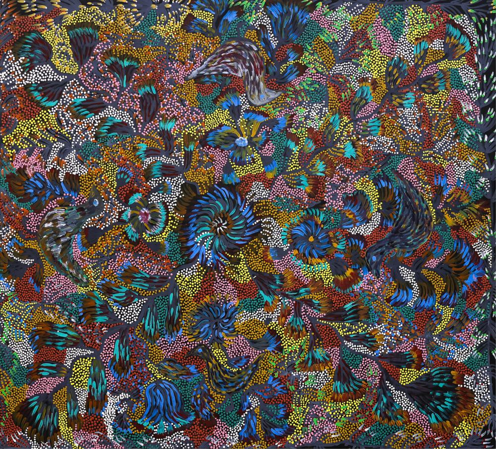 Lola Brown Nampitjinpa comparable auction result: lola brown nampitjinpa pikilyi spring dreaming acrylic on canvas 98cm x 89cm