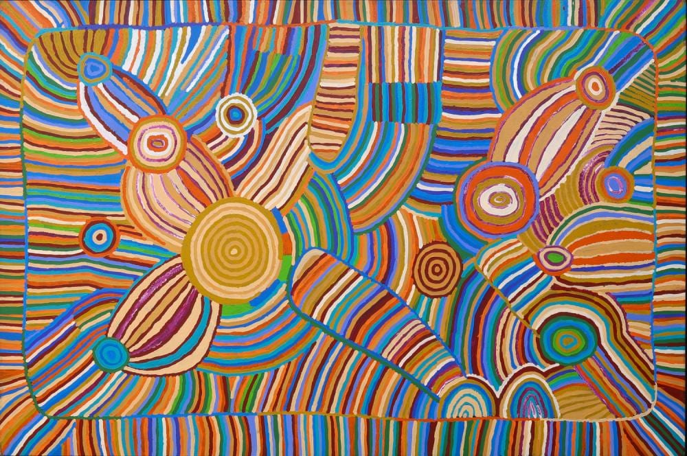 Angela Robertson Nangala comparable auction result: angela robertson nangala mina mina acrylic on linen 119cm x 178cm