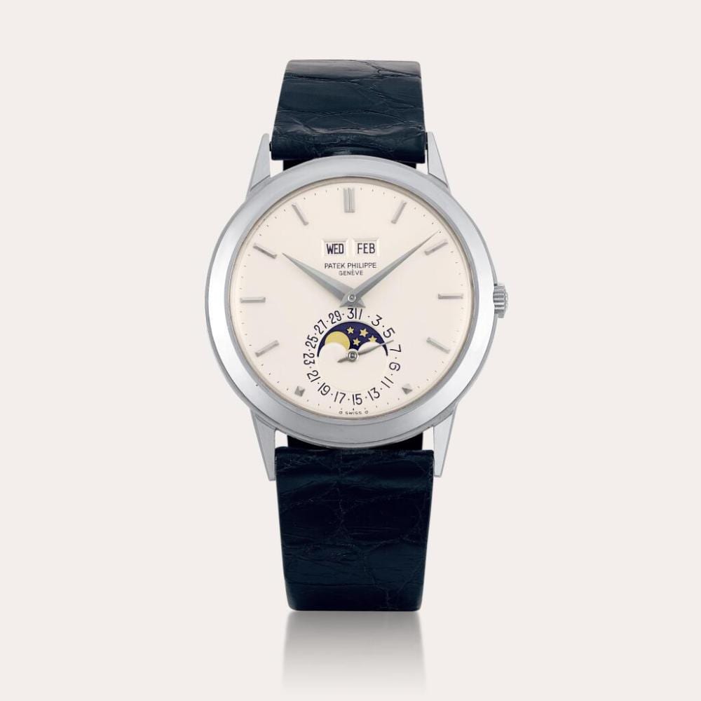 "Padellone", Reference 3448 | A close to new, fresh to the market white gold perpetual calendar wristwatch with moon phases, original certificate, box and strap, Made in 1978 comparable sale