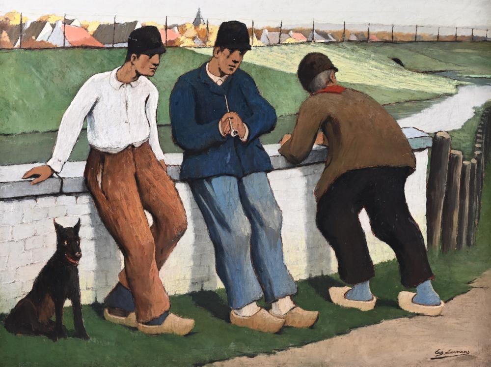 Eugène Laermans comparable auction result: eug ne laermans 1864 1940 oil on canvas paysans accoud s signed