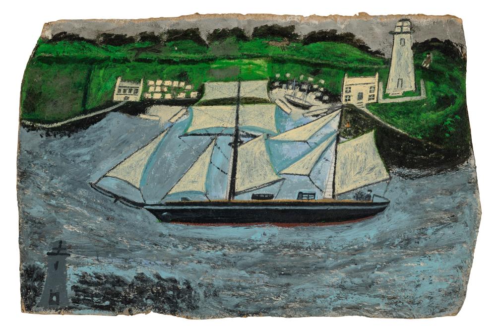 Alfred Wallis comparable auction result: alfred wallis 1855 1942 mount s bay oil on board shaped13 5 8 x 20 7 8