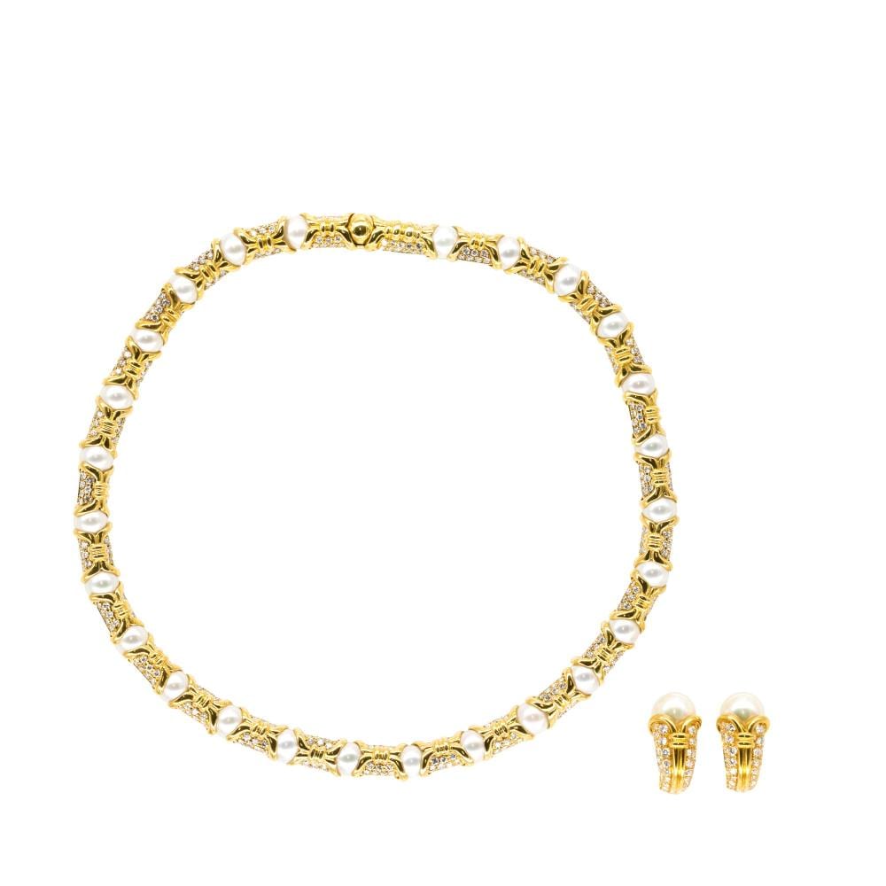 Pearl, DIAMOND AND GOLD NECKLACE & EARRINGS comparable sale