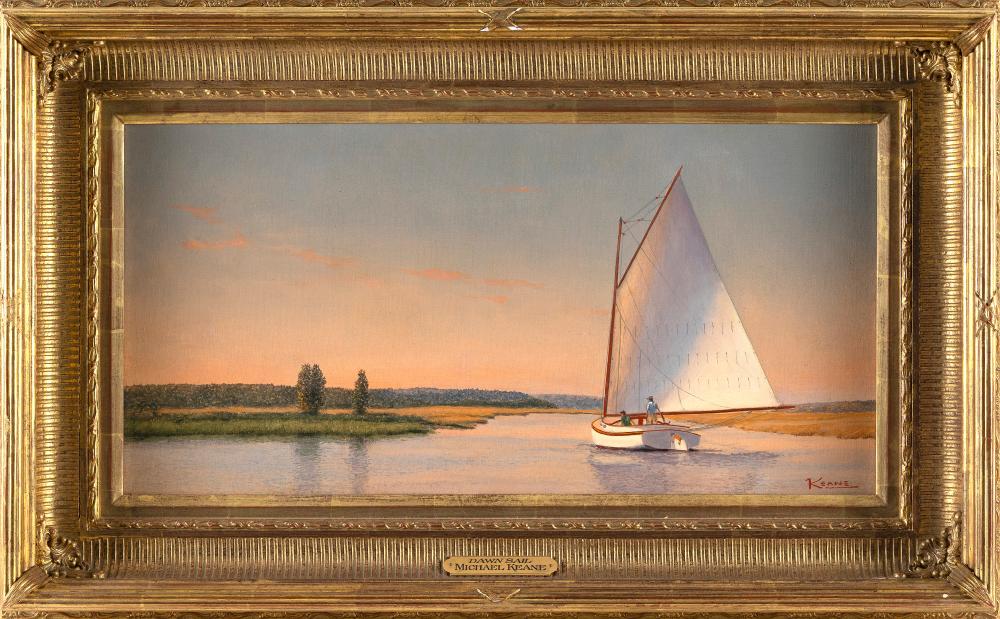 Michael Keane comparable auction result: michael keane massachusetts 1948 2015 dawn sail oil on canvas 12 x 24 framed 19 x 31 5