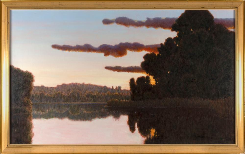 Don Jurney comparable auction result: donald jurney america 1945 evening the pond at loudon oil on canvas 36 x 60 framed 42 x 66