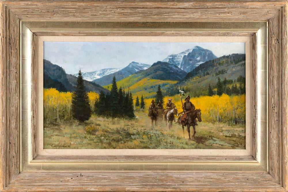 Roy Grinnell comparable auction result: roy grinnell new mexico california 1933 2019 passing through the mountains oil on canvas 14 x 26 framed 24 x 36