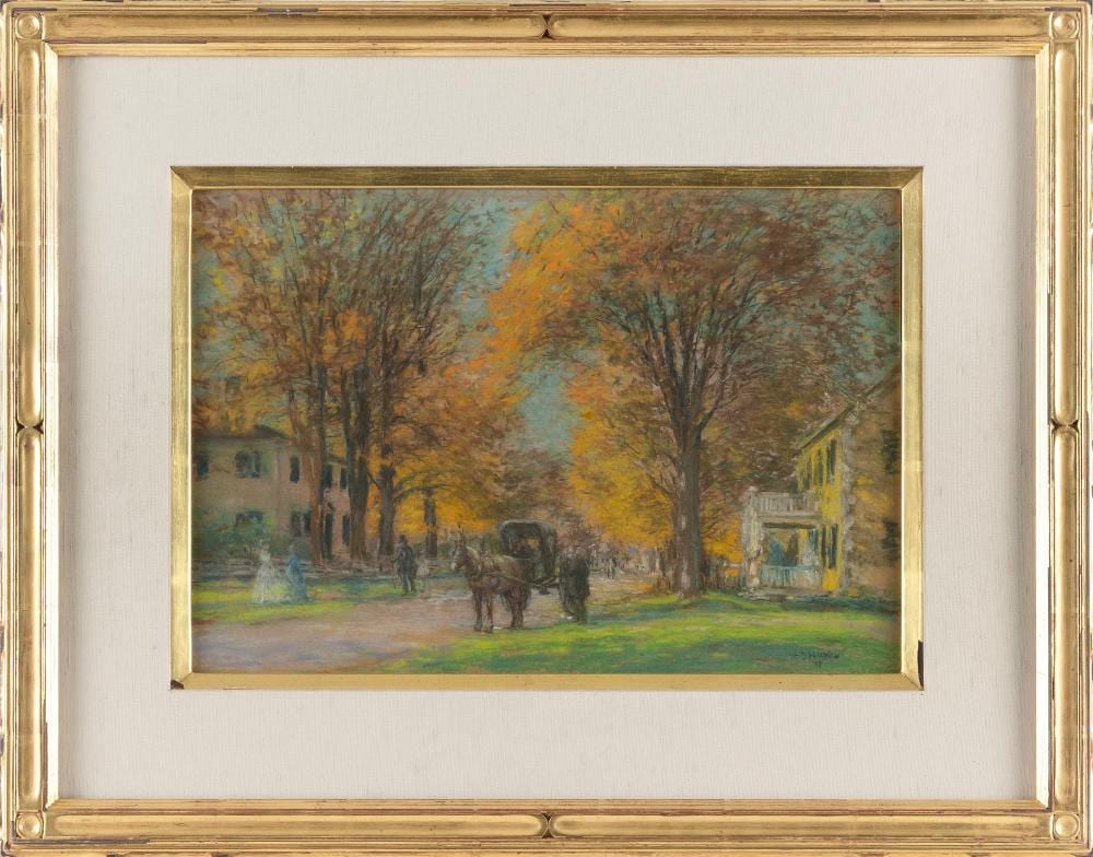 Louis Doyle Norton comparable auction result: louis doyle norton maine new hampshire 1867 1940 autumn street scene pastel 12 x 17 sight framed under glass 22 x 27