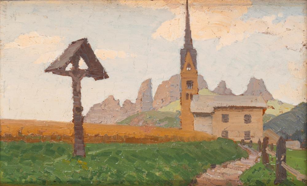 Oreste Albertini comparable auction result: oreste albertini certosa di pavia 1887 besano 1953 church in the mountains