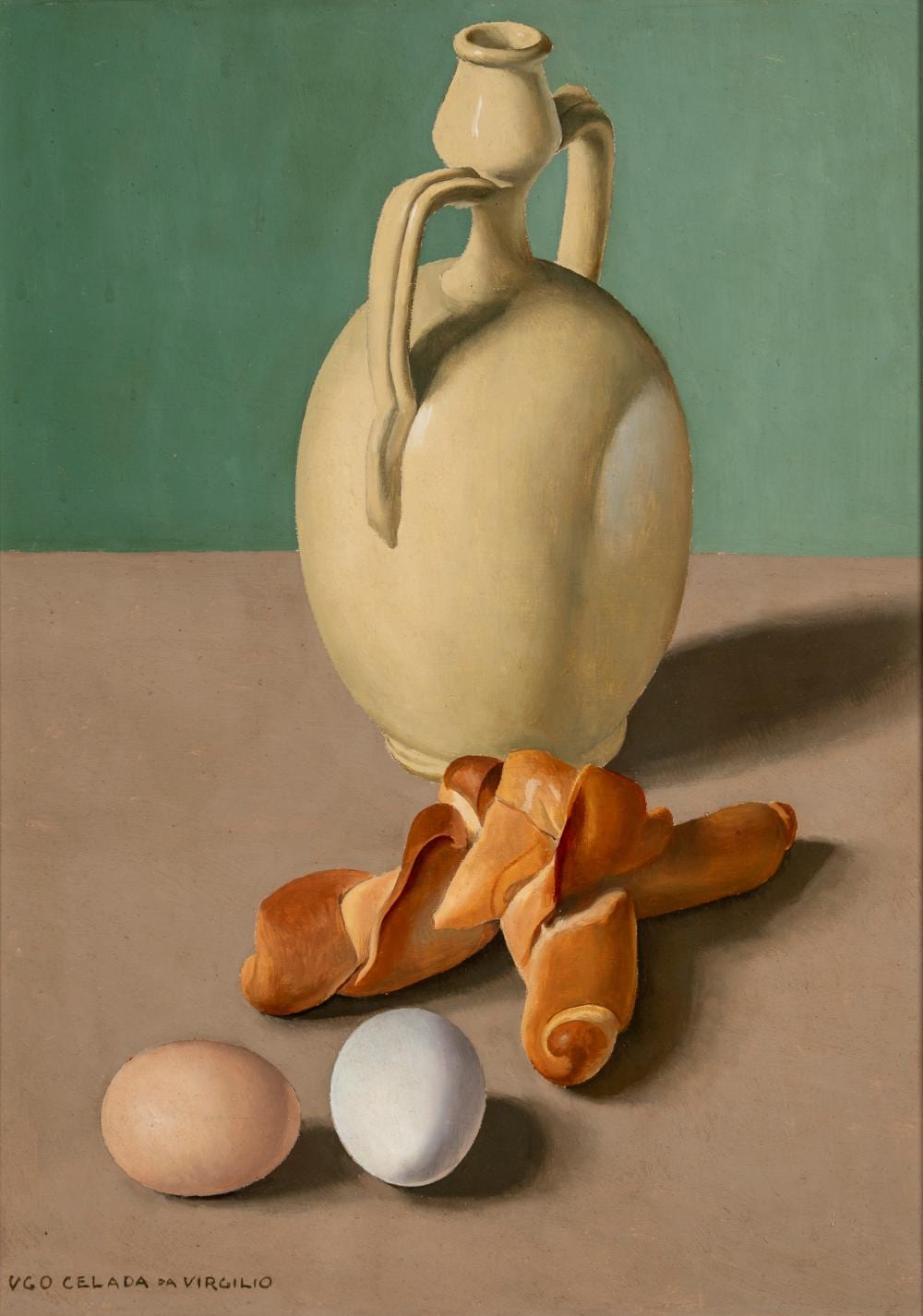 Ugo Celada comparable auction result: ugo celada da virgilio borgo virgilio 1895 varese 1995 still life with jug eggs and bread