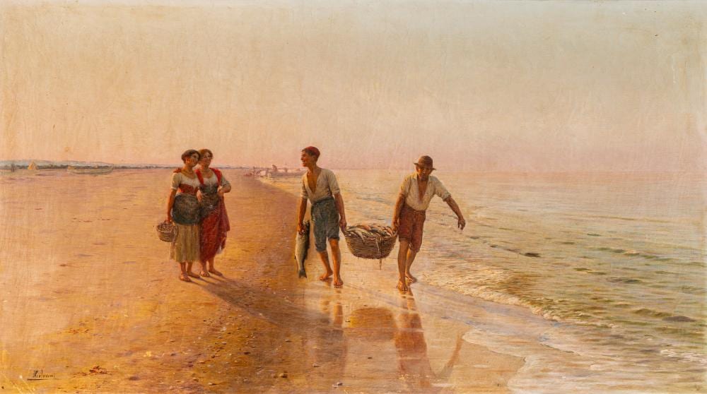 Pasquale Celommi comparable auction result: pasquale celommi montepagano 1851 roseto degli abruzzi 1928 the return after fishing