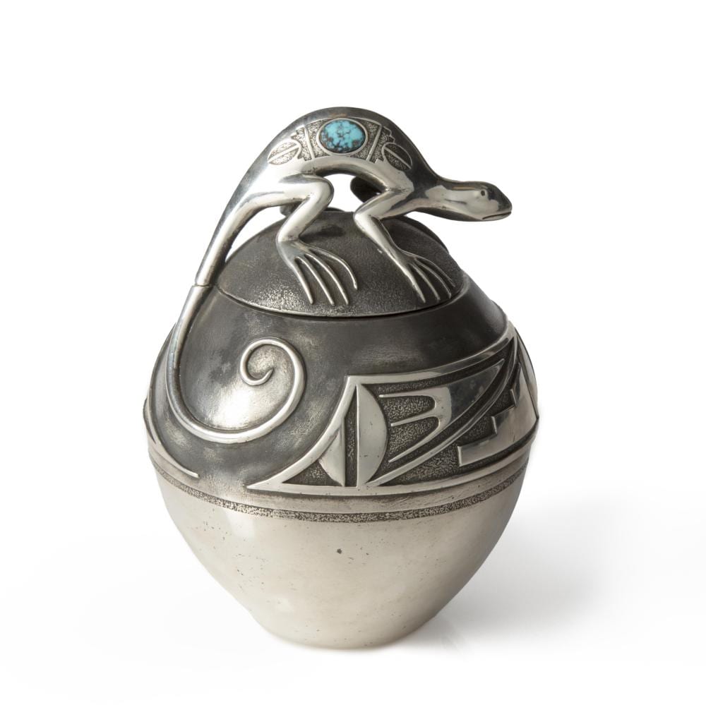 Tony Da comparable auction result: tony da silver lidded lizard vase ca 1975