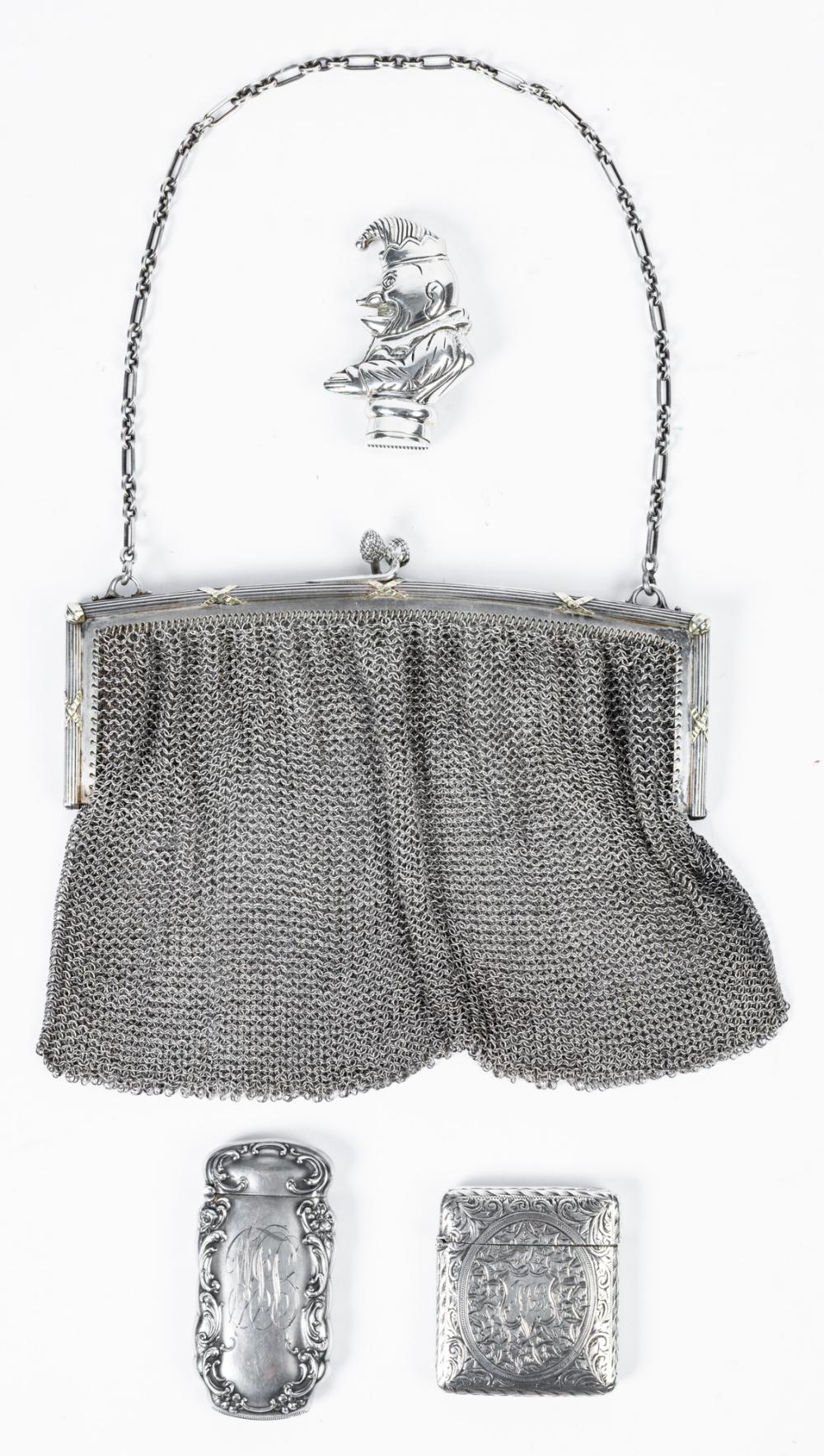Exceptional, Antique, Art Deco Ladies Sterling Silver Chain Mesh Purse with Two Beautiful Sterling Sliver Match Stick Ho sold by Goldberg Coins & Collectibles, lot 1109 — auction record photograph
