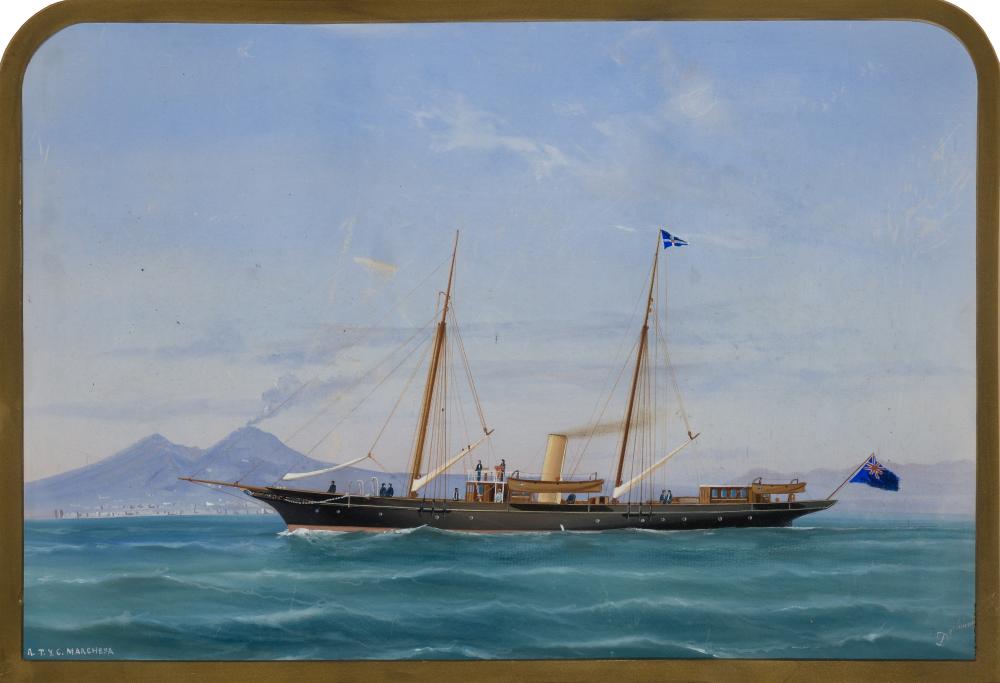 Antonio De Simone comparable auction result: antonio de simone italian 1851 c 1907 the royal thames yacht club schooner marchesa off the bay of naples
