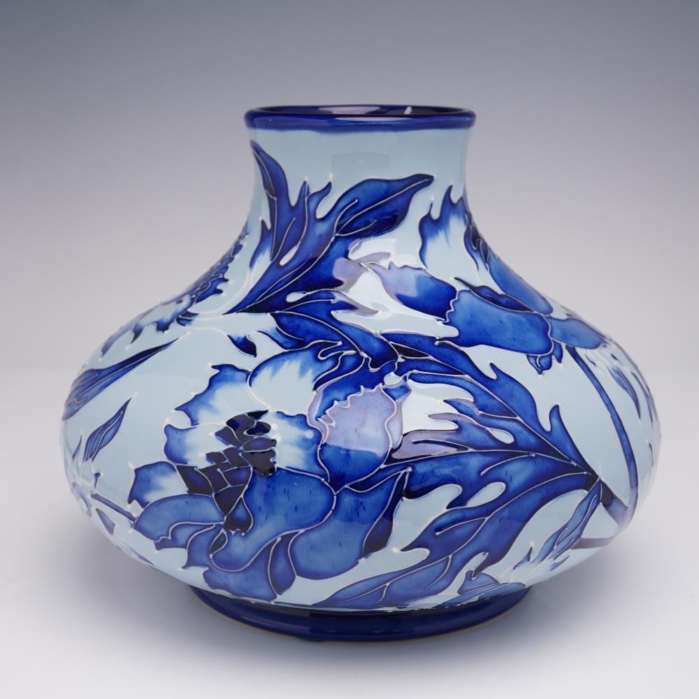 Philip Gibson comparable auction result: moorcroft pottery vase blue on blue peony by philip gibson