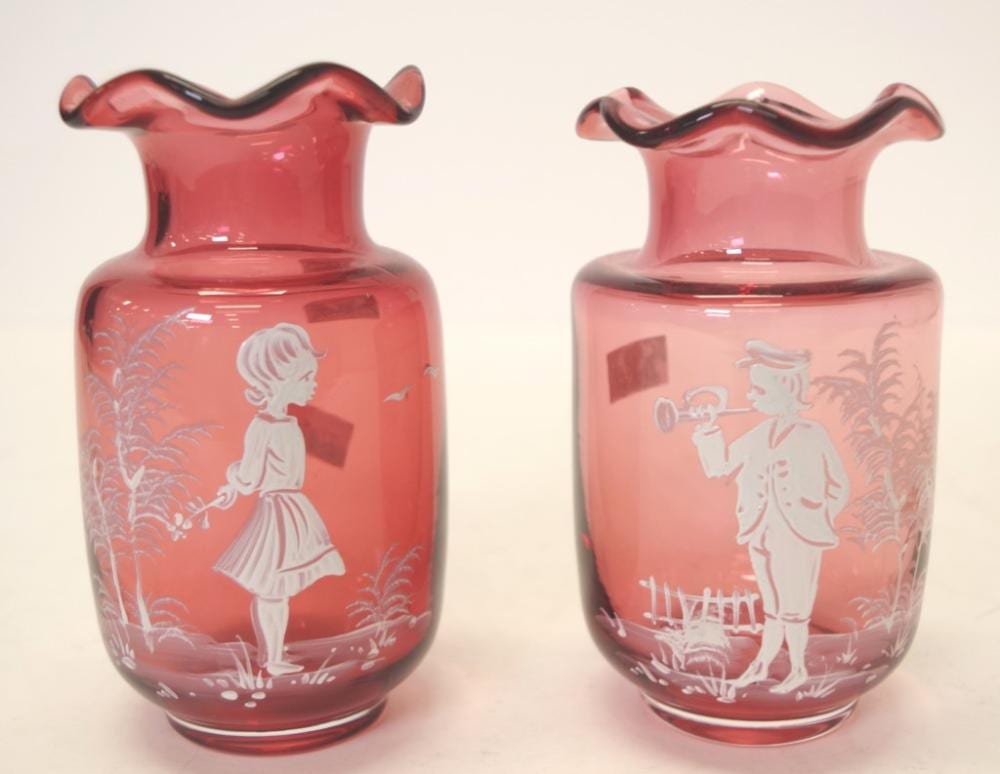 pair of mary gregory ruby glass vases · Barsby Auctions · 2025-10-19 Mary Gregory comparable auction result: pair of mary gregory ruby glass vases