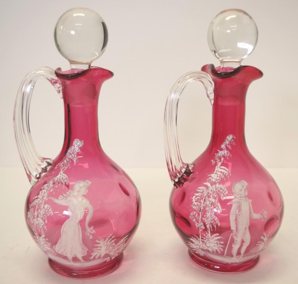 pair of mary gregory ruby glass decanters · Barsby Auctions · 2025-10-19 Mary Gregory comparable auction result: pair of mary gregory ruby glass decanters