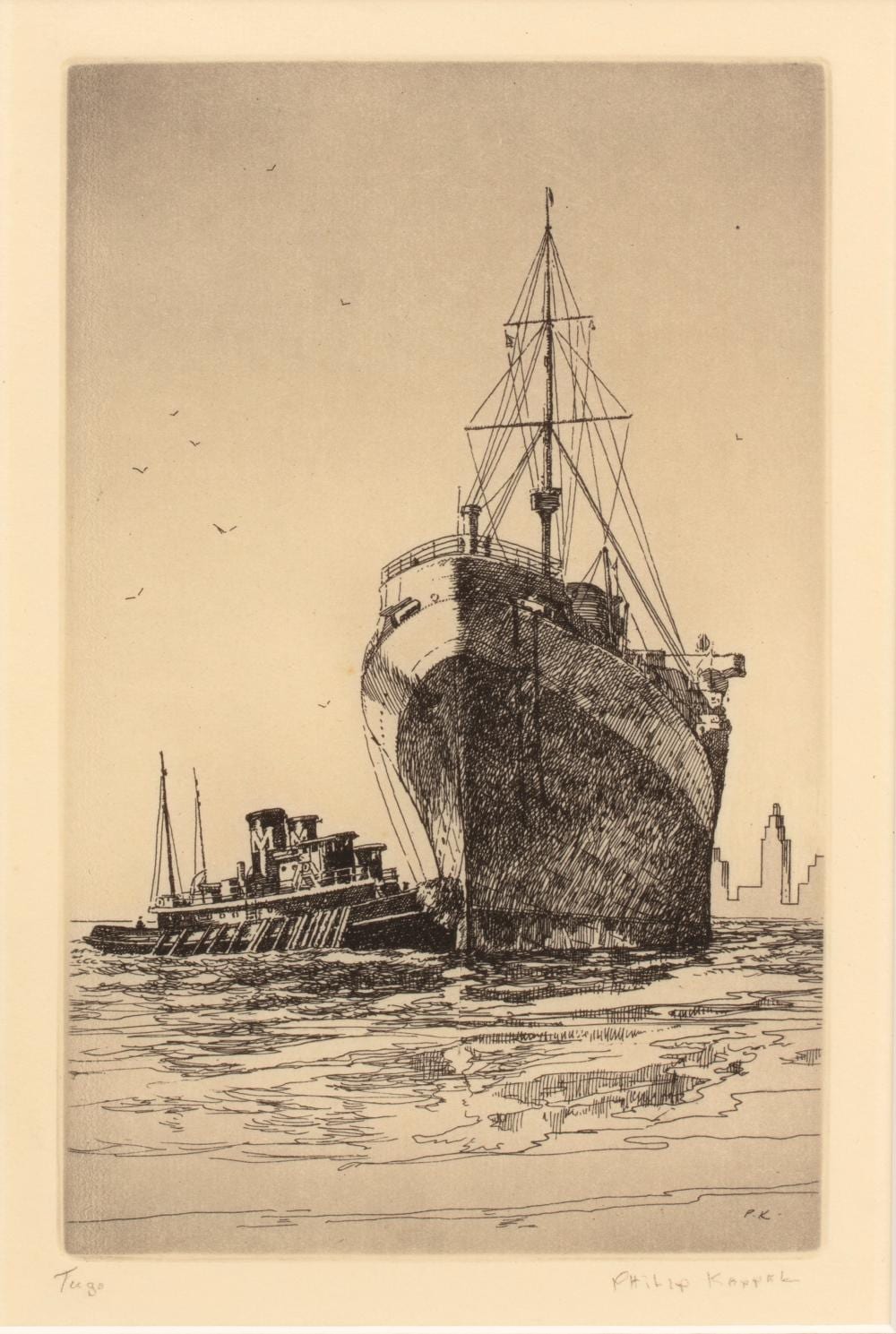 Philip Kappel comparable auction result: philip kappel 1901 1981 a moored sailing vessel pencil signed to the margin etching 18 5 x 11 5cm and another an ocean liner at sea 2