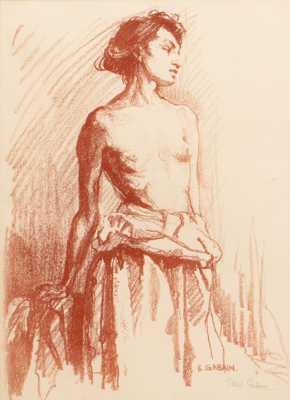 Ethel Gabain comparable auction result: ethel gabain 1883 1950 a nude standing pencil signed to the margin lithograph in sepia 31 x 23cm and another by the same hand the seine paris 2