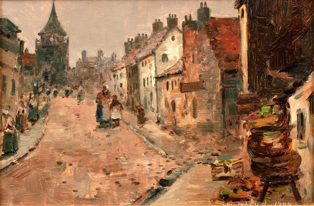 John Muirhead comparable auction result: john muirhead 1863 1927 a continental street scene signed and dated 1900 oil on board 14 5 x 22 5cm