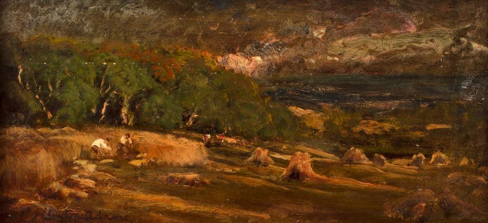 john clayton adams 1840 1906 gathering the harvest signed oil on board a sketch for r a exhibit 17 5 x 38 5cm provenance christies 8 10 1992 bonhams oxford 29 5 2013 · Mallams · 2025-10-22 John Clayton Adams comparable auction result: john clayton adams 1840 1906 gathering the harvest signed oil on board a sketch for r a exhibit 17 5 x 38 5cm provenance christies 8 10 1992 bonhams oxford 29 5 2013