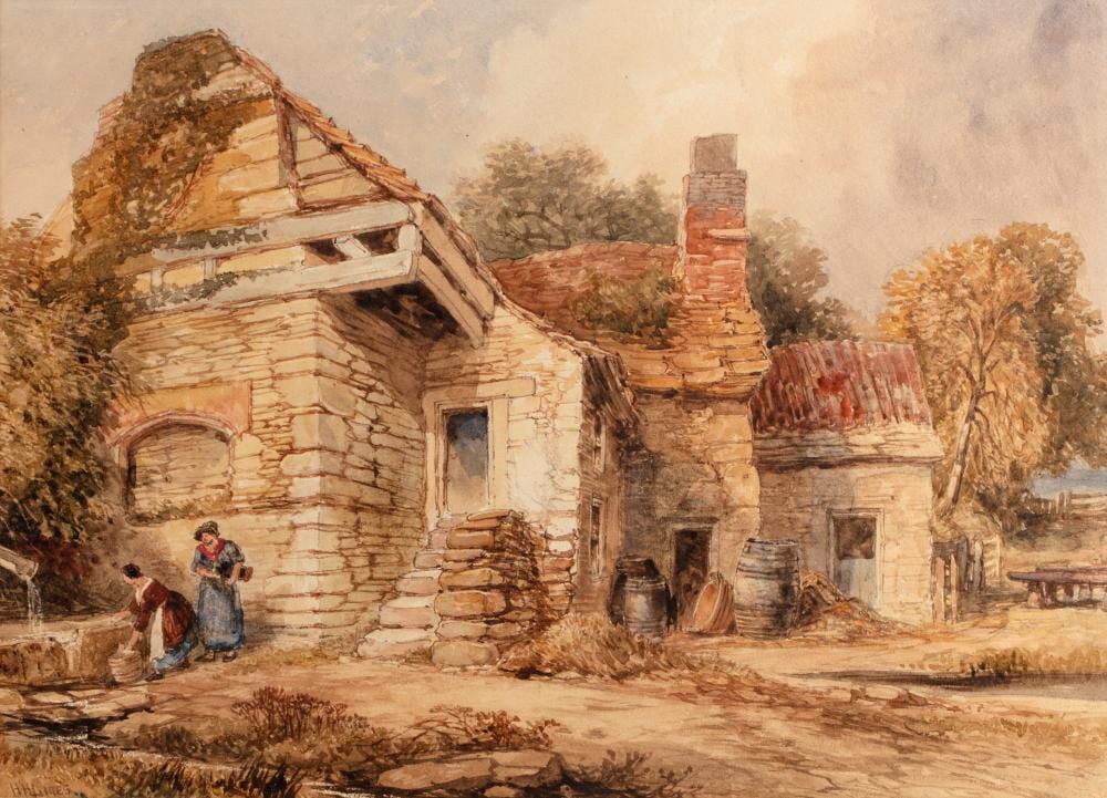 Henry H. Lines comparable auction result: henry harris lines 1801 1889 two women outside a cottage signed watercolour 27 x 37cm