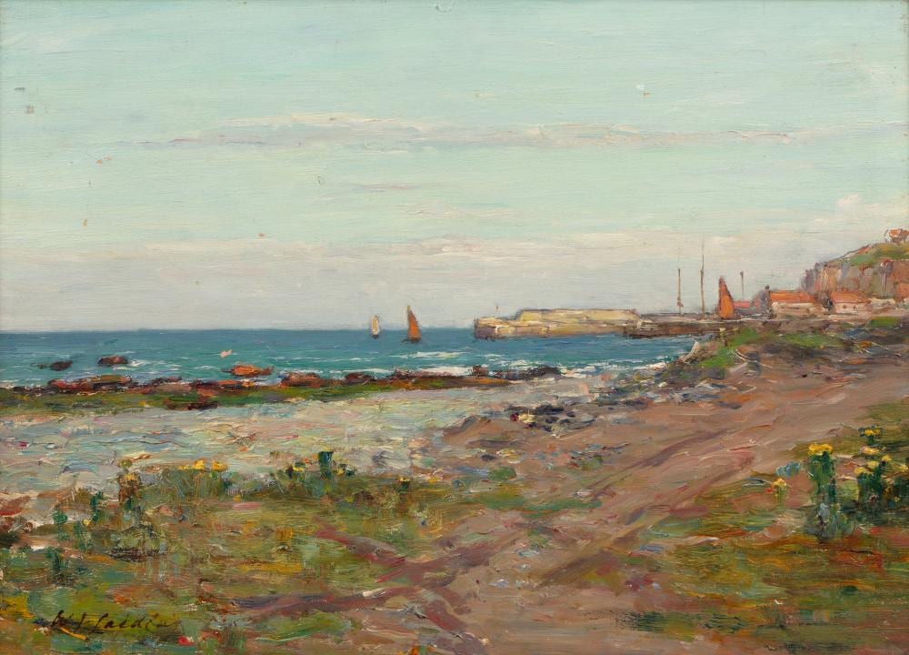 William James Laidlay comparable auction result: william james laidlay 1846 1912 a distant coastal harbour signed oil on canvas 38 x 53 5cm