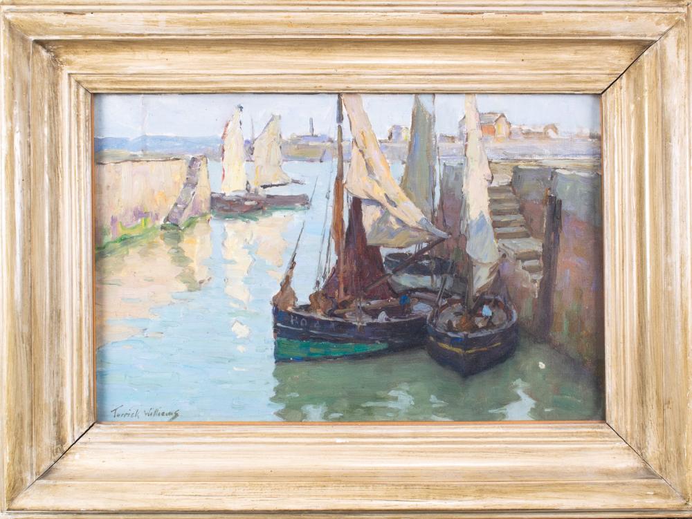 Terrick Williams comparable auction result: terrick williams english 1860 1936 boats at harbour