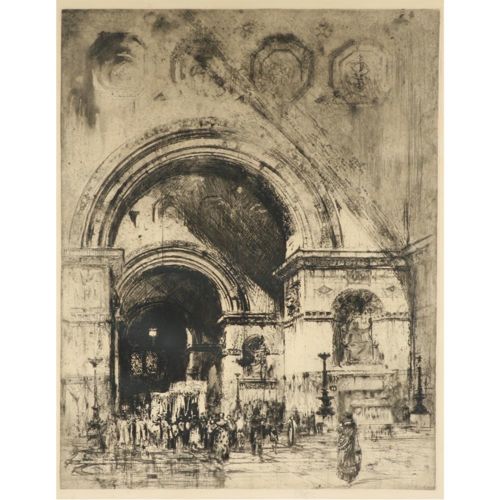 William Walcot comparable auction result: william walcot british 1874 1943 a court of justice etching 26 1 2 h x 21 w plate 34 1 4 h x 28 1 4 w frame