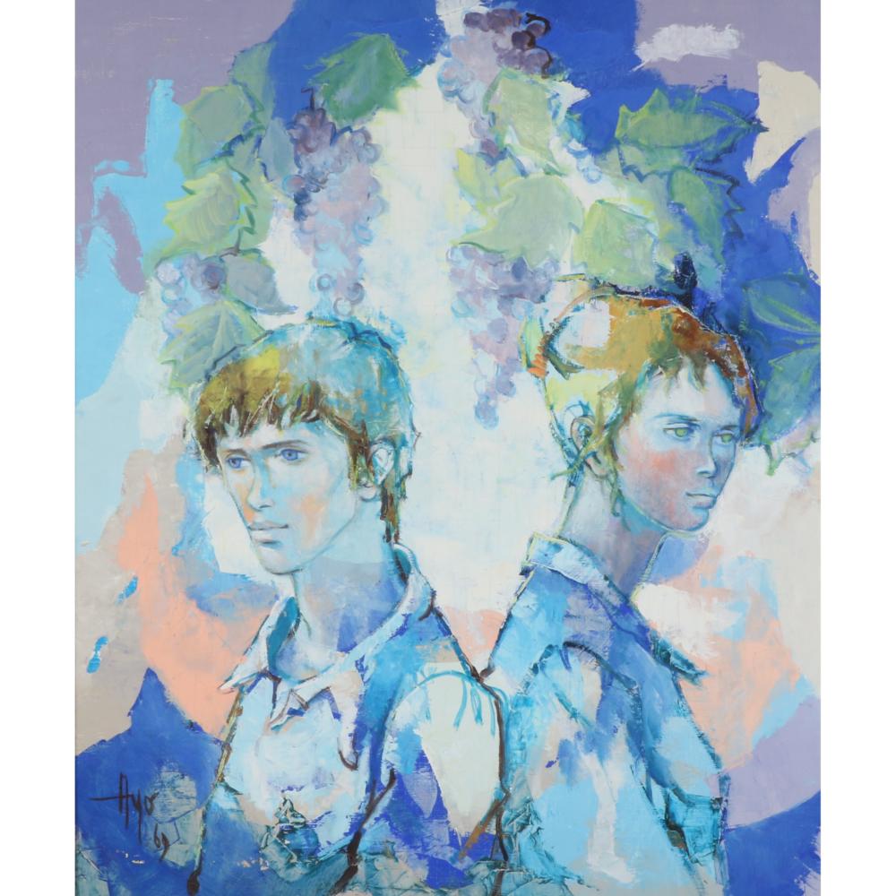 Robert Aillaud Ayo comparable auction result: robert aillaud ayo french b 1926 couple standing back to back oil on canvas 1969 32 1 2 h x 27 1 2 w frame