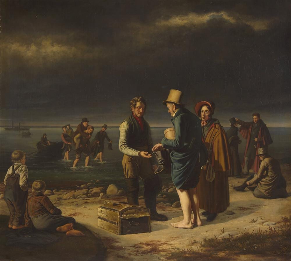 David Monies comparable auction result: david monies danish 1812 1894 passengers coming ashore from a stranded steamboat 1835