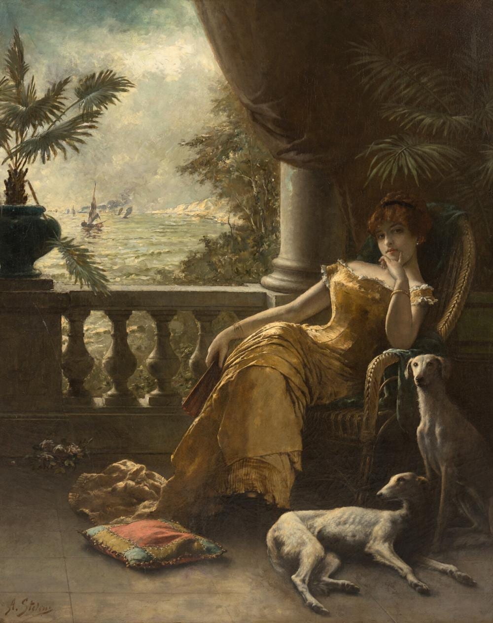 Agapit Stevens comparable auction result: agapit stevens belgian 1849 1917 sur le balcon