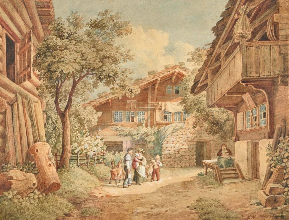 Moritz (1856) Gottlieb comparable auction result: moritz friedrich wilhelm familie mit ziegen im dorf