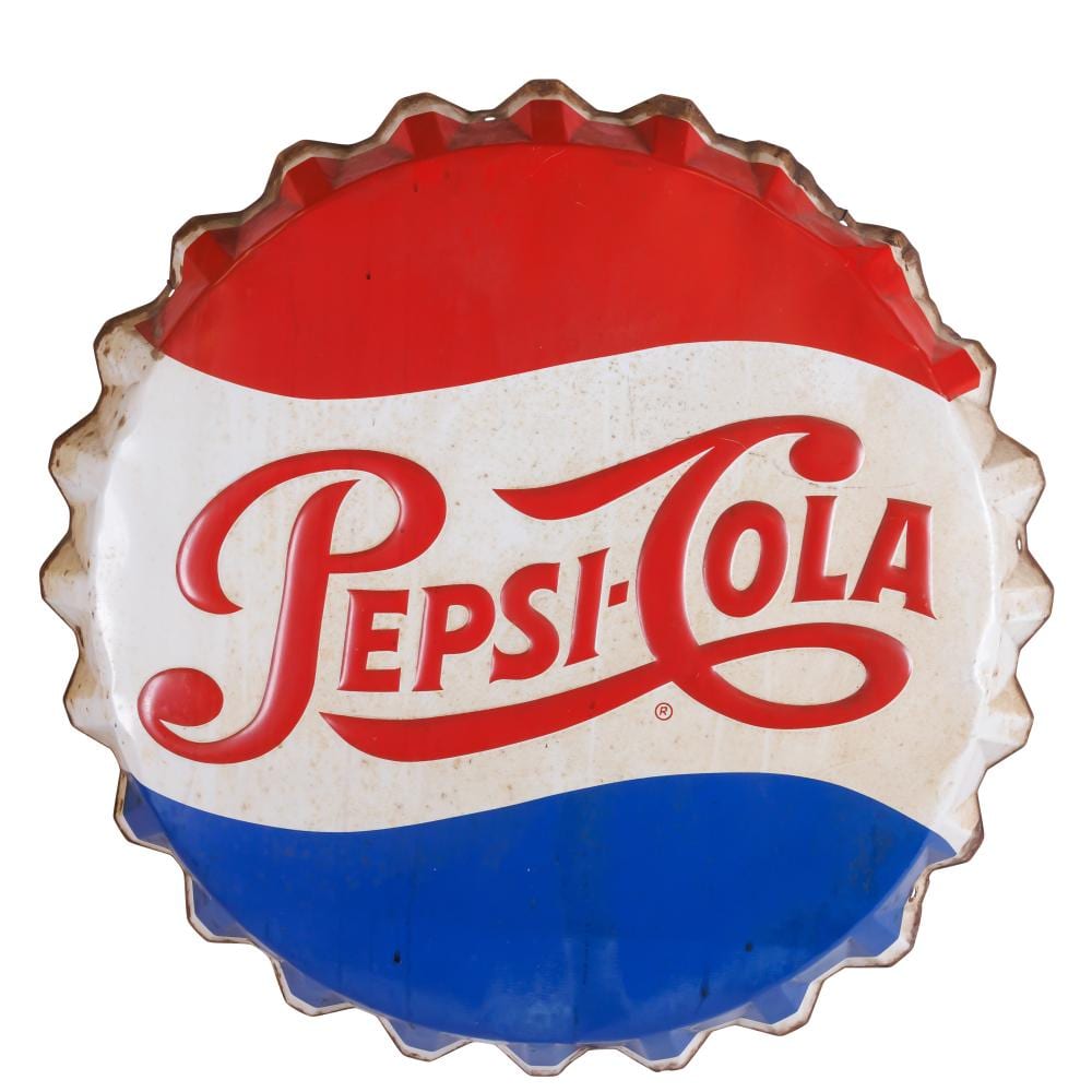 Pepsi-Cola Bottle Cap Sign (St. Louis, 1965) Diameter: 28 in. (71.1 cm.) sold by Bray & Co. Auctions, lot 201 — auction record photograph