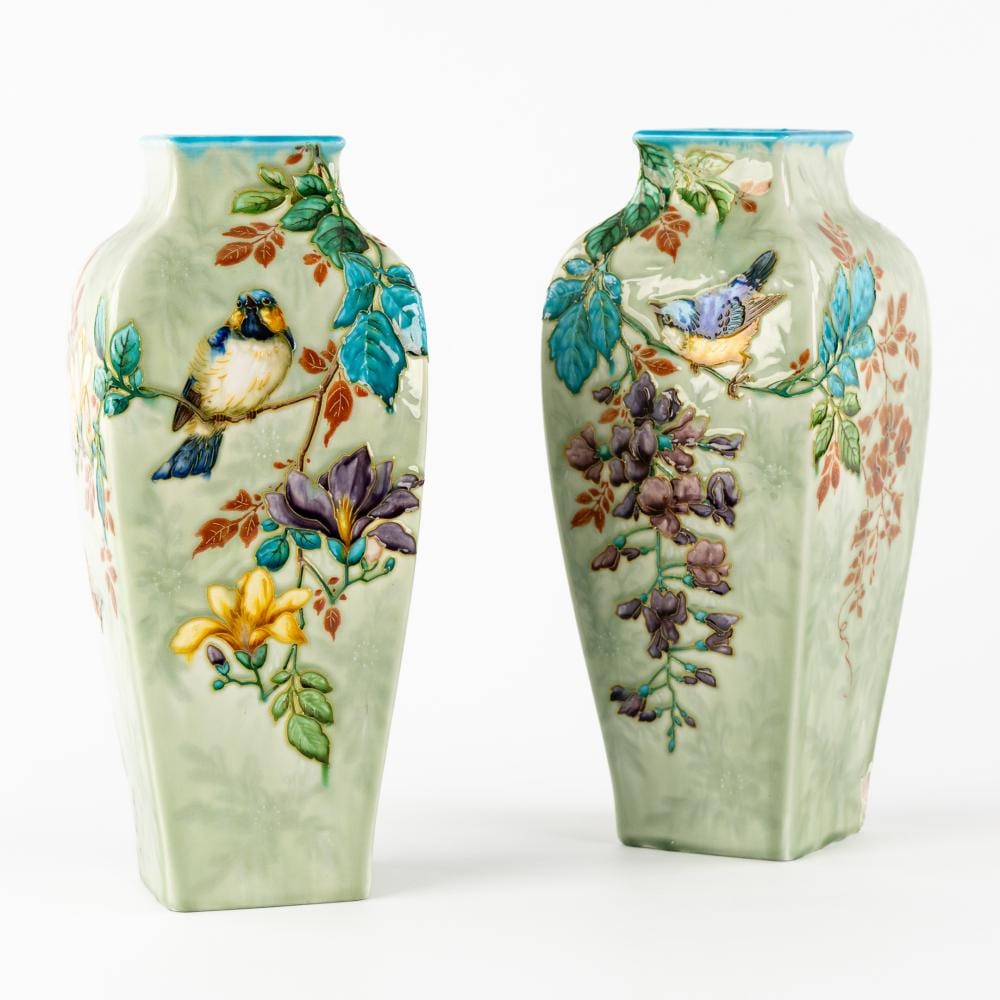 Theodore Deck comparable auction result: theodore deck 1823 1891 a pair of vases with floral decorations and birds japonism france 19th c