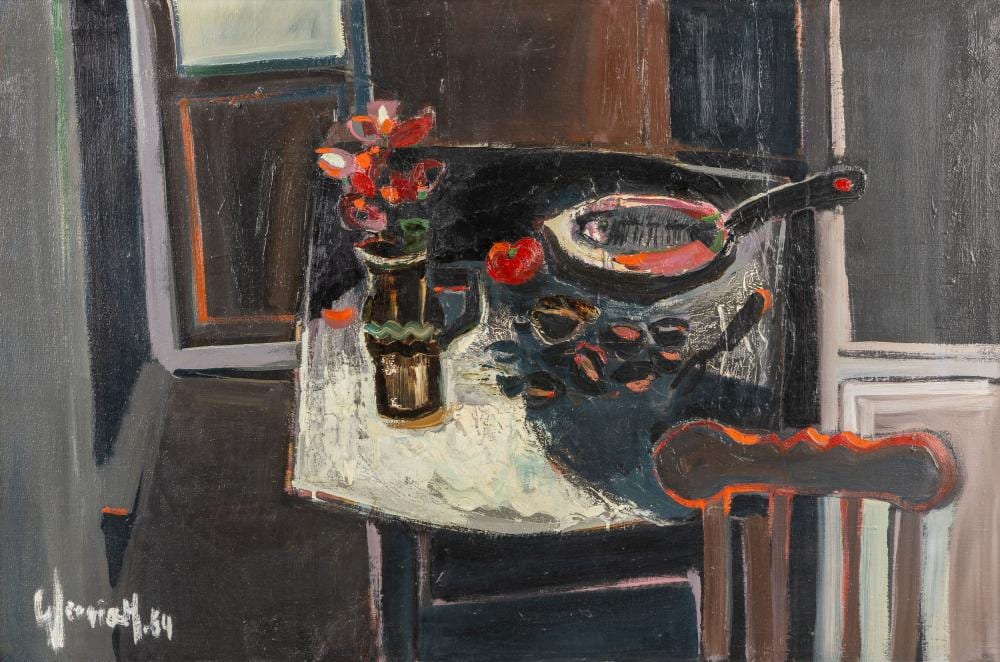 Godfried Vervisch comparable auction result: godfried vervisch 1930 2014 still life with fried fish oil on canvas 1964