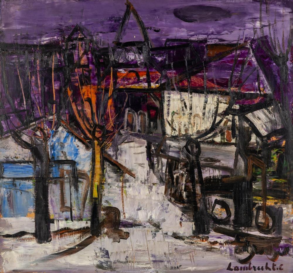 Constant Lambrecht comparable auction result: constant lambrecht 1915 1993 expressionist winter landscape oil on panel