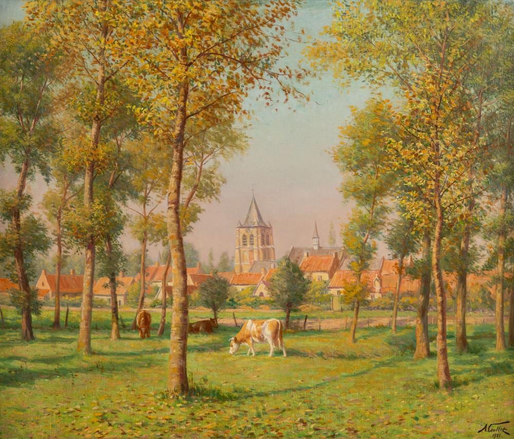 Albert Caullet comparable auction result: albert caullet 1875 1950 sunday morning in heule oil on canvas 1921