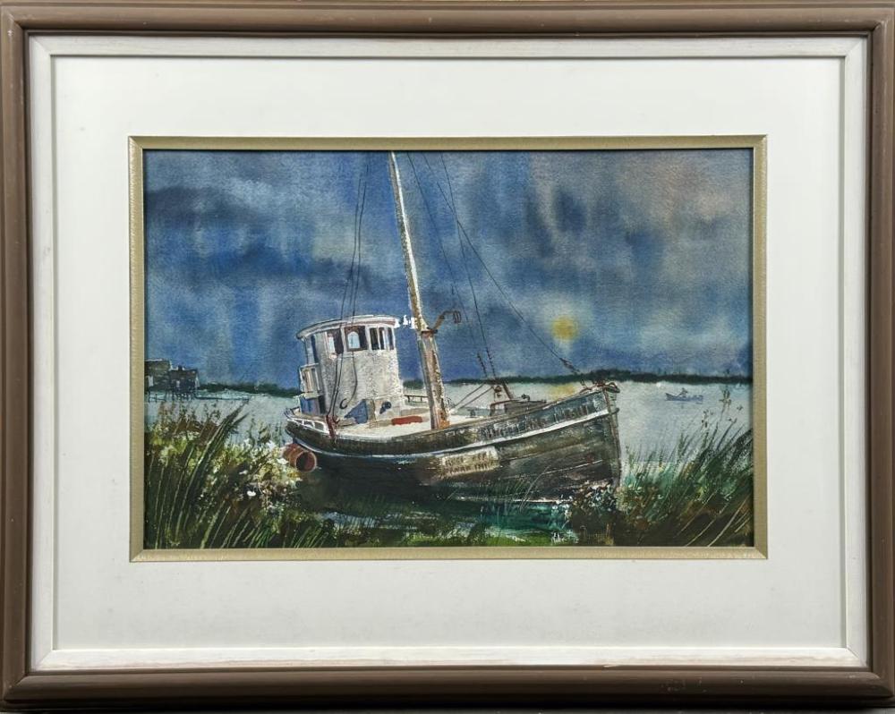 robert driscoll massachusetts 1940 2008 beached boat watercolor on paper 13 5 x 21 framed 24 5 x 31 5 · Sandwich Auction House · 2025-11-12 Robert Driscoll comparable auction result: robert driscoll massachusetts 1940 2008 beached boat watercolor on paper 13 5 x 21 framed 24 5 x 31 5