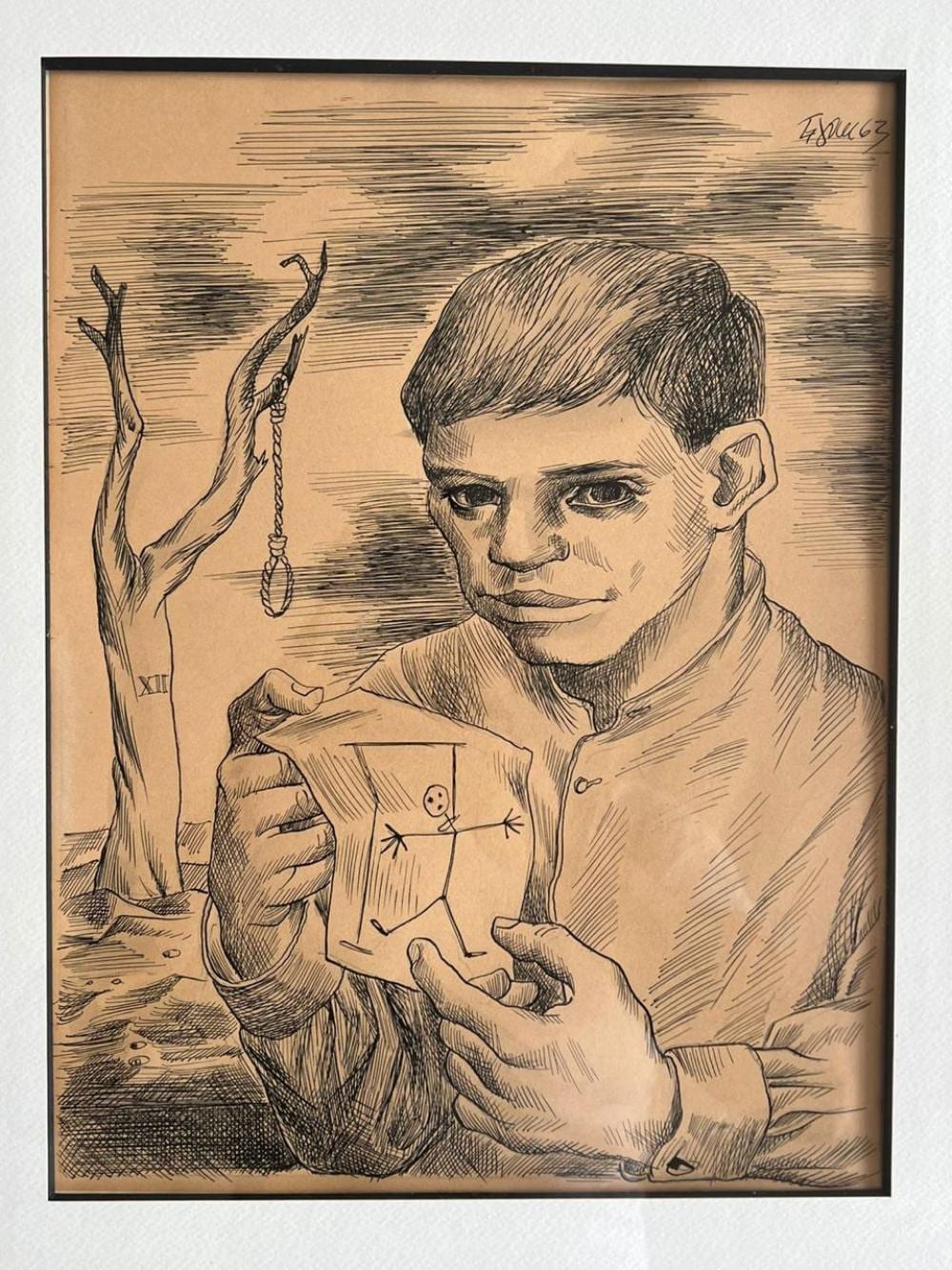 Enrique Grau (1920-2004) El ahorcado 1963 Tinta sobre papel 35.5 x 27 cm comparable sale