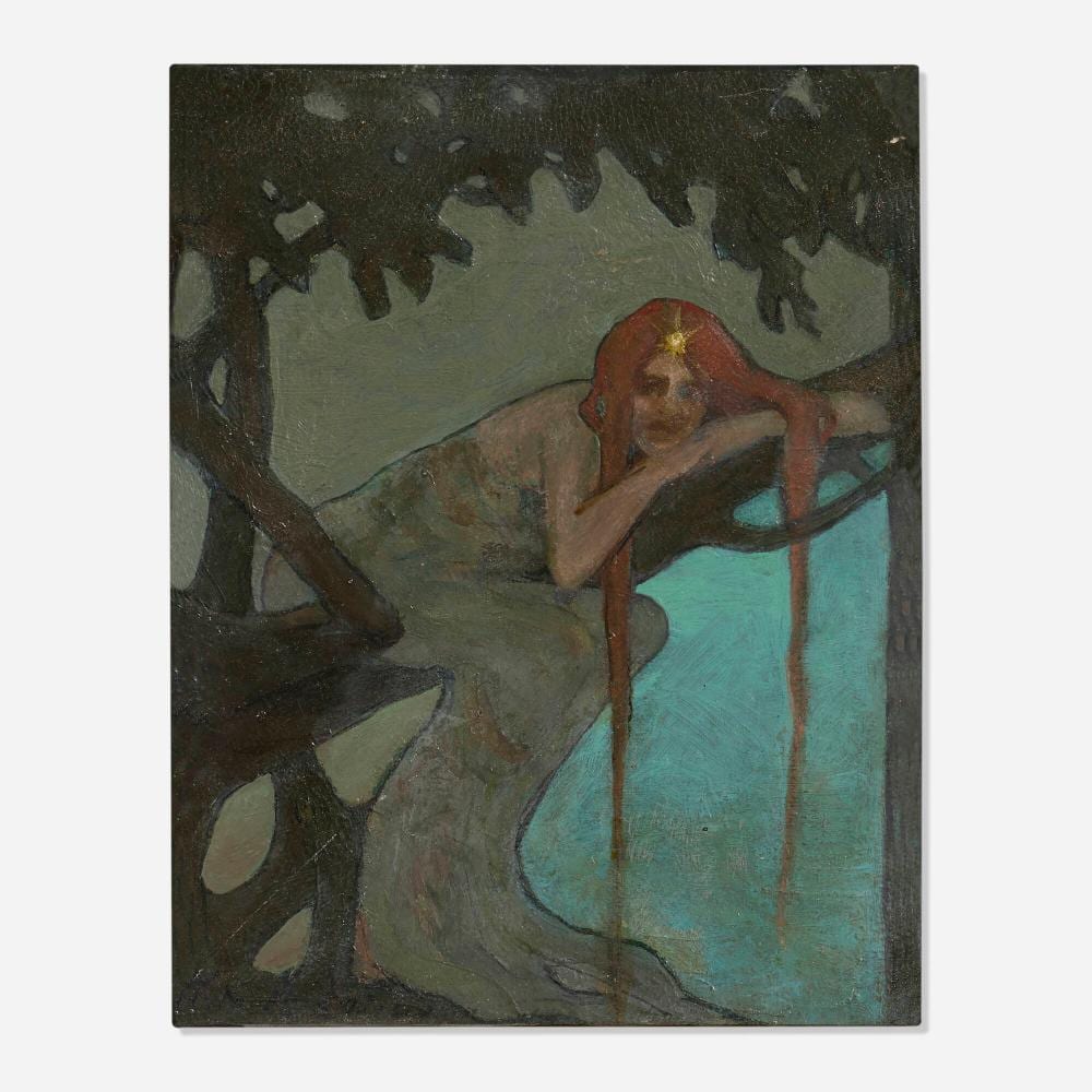 Clara Davidson comparable auction result: clara d davidson red haired woman in tree