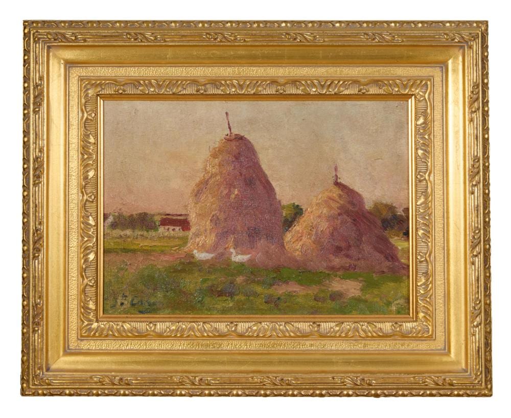Joseph Caron comparable auction result: joseph caron belgian 1866 1944 haystacks h 9 1 4 in w 13 3 4 in framed h 16 3 8 in w 18 3 4 in