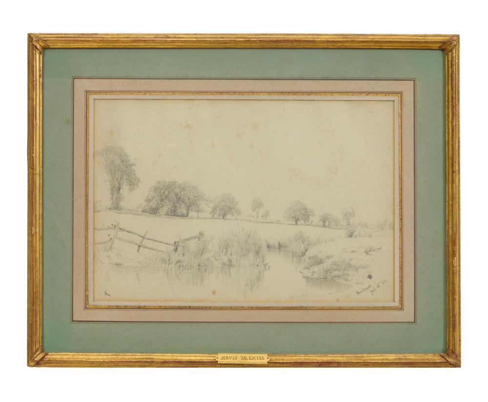 Jervis McEntee comparable auction result: jervis mcentee american hudson river school 1828 1891 pond at kenilworth july 18 1868 sight h 8 3 4 in w 13 1 8 in framed h 14 1 2 in w 18 7 8 in
