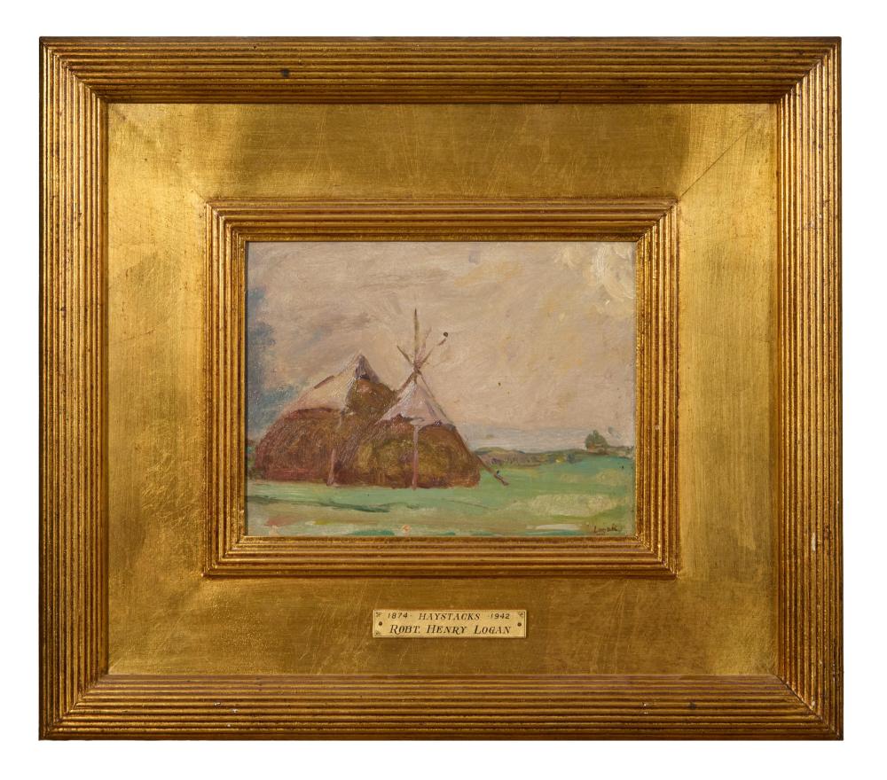 robert henry logan american 1874 1942 covered haystacks c 1900 1905 h 7 in w 9 in framed h 16 1 4 in w 18 1 2 in · Crescent City Auction Gallery · 2025-11-08 Robert Henry Logan comparable auction result: robert henry logan american 1874 1942 covered haystacks c 1900 1905 h 7 in w 9 in framed h 16 1 4 in w 18 1 2 in