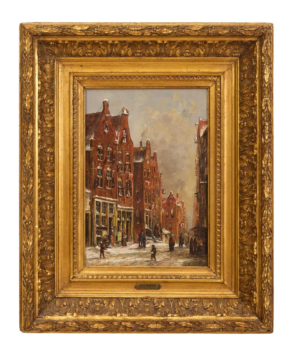 Petrus Gerardus Vertin comparable auction result: petrus gerardus vertin dutch 1819 1893 dutch street scene in winter h 13 in w 9 1 2 in framed h 22 in w 18 in