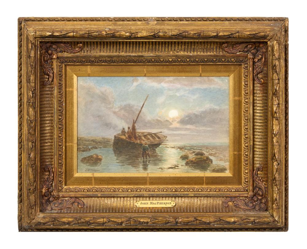 John Macpherson comparable auction result: john macpherson american 1894 1982 fishing boat under moonlight sight h 6 in w 9 3 8 in framed h 13 1 2 in w 17 in