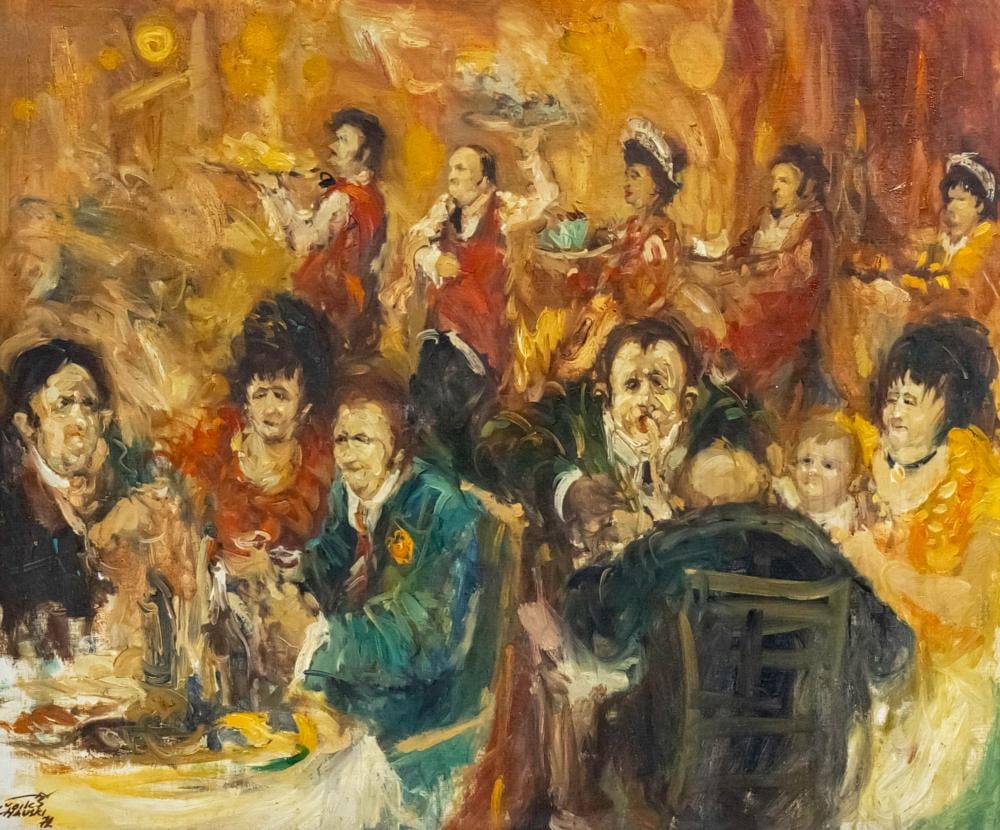 Moshe Chauski comparable auction result: moshe chauski 1935 2014 feast oil on canvas mounted on board 1972