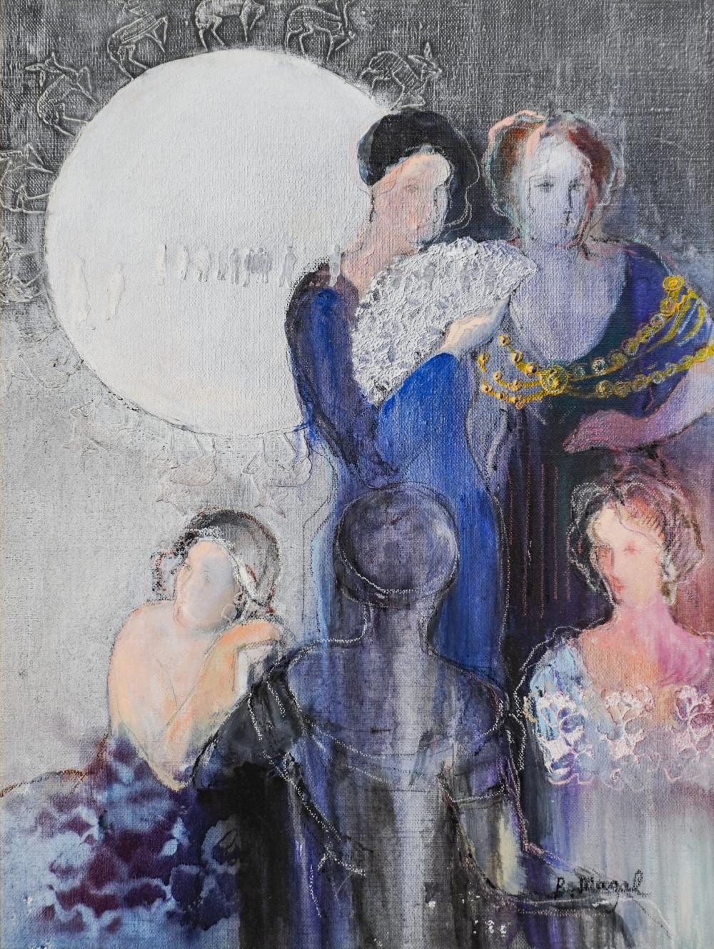 Biata Magal comparable auction result: batia magal israeli b 1953 two women by moonlight mixed media on canvas signed l r frame 49 1 2 x 39 1 2 in 125 7 x 100 3 cm