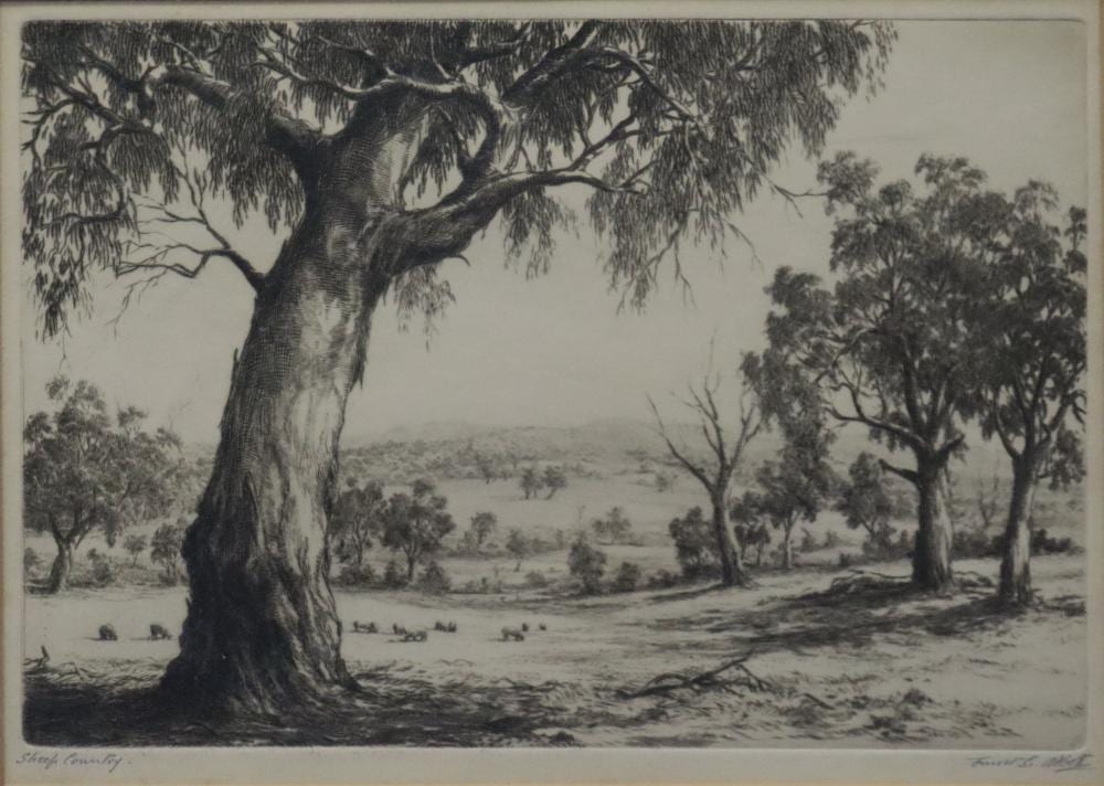 Ernest Edwin Abbott comparable auction result: ernest edwin abbott etching titled sheep country signed lower right measures 27cm x 19cm